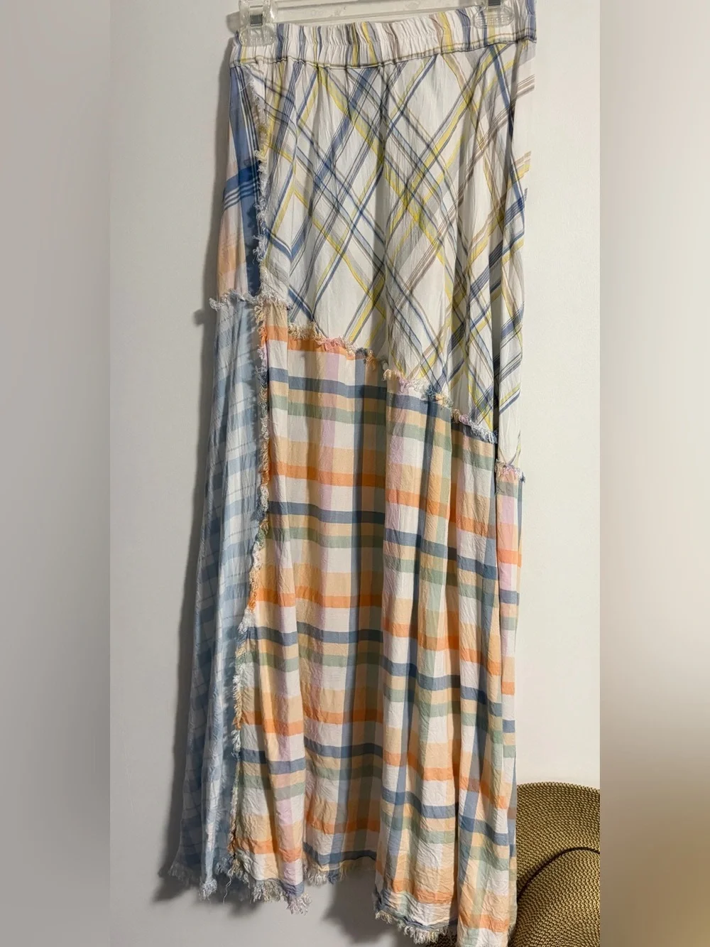 Cato L Plaid Asymmetric Patchwork Maxi Skirt Raw Edge Seams EUC - Picture 2 of 5